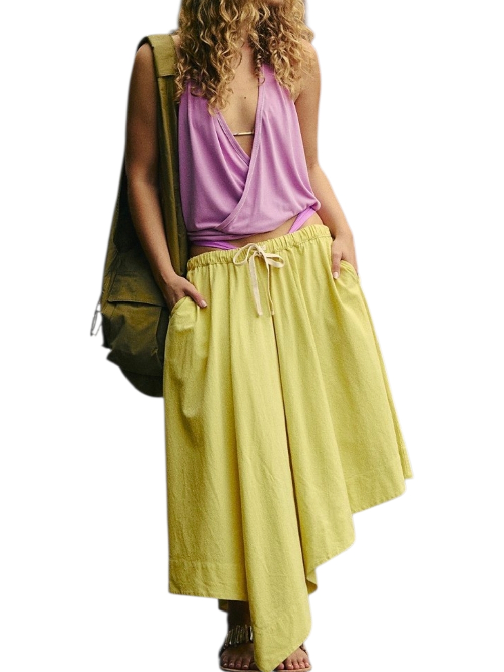 Free People  Coastal Ease Asymmetrical Drawstring Skirt Sz S
